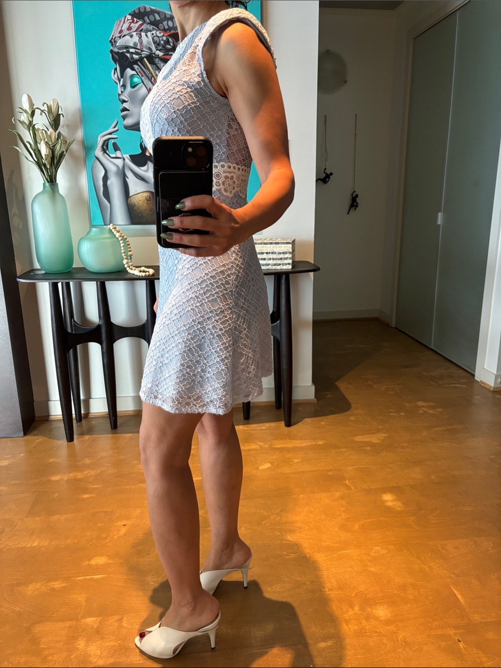 Sandro Light Blue Lace Dress with Cream Trim - Picture 3 of 7